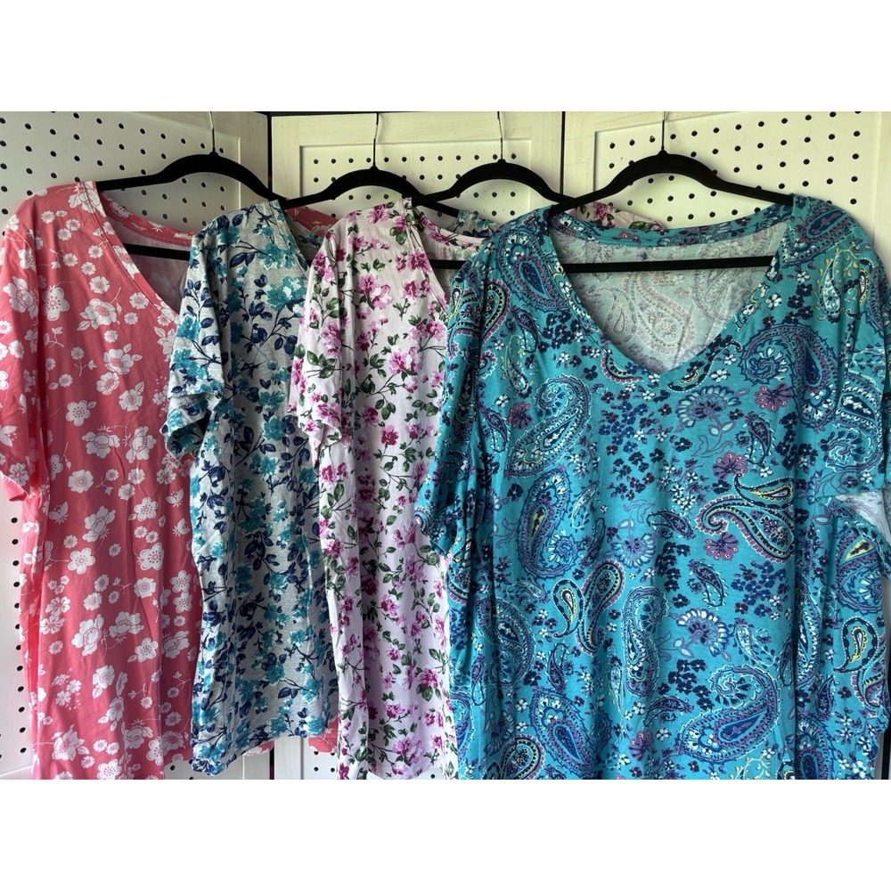 LOT/4 Woman Within 2X 26/28 Floral Paisley Tee Shirts V Neck Cotton / Poly Blend